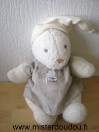 Doudou Ours Tartine et chocolat Blanc chemise vichy marron bonnet jaune 