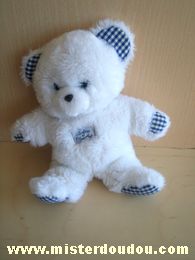 Doudou Ours Tartine et chocolat Blanc en peluche yeux bleus 