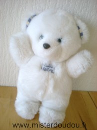 Doudou Ours Tartine et chocolat Blanc en peluche yeux bleus 