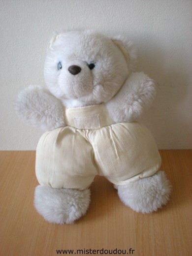 Doudou Ours Tartine et chocolat Blanc jaune Multiples traces sur le tissus jaune