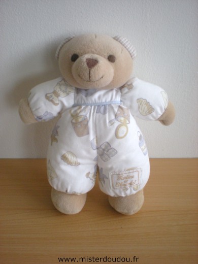 Doudou Ours Tartine et chocolat Blanc motifs lavande savon coquillage brosse à dent 