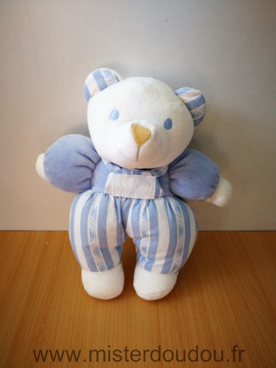 Doudou Ours Tartine et chocolat Bleu blanc raye 