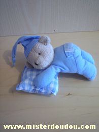 Doudou Ours Tartine et chocolat Bleu coussin vichy bleu 