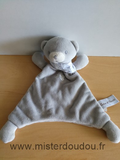 Doudou Ours Tartine et chocolat Gris foulard 