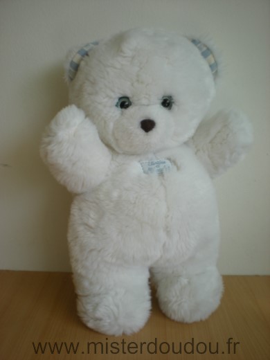 Doudou Ours Tartine et chocolat Peluche blanc yeux bleus 