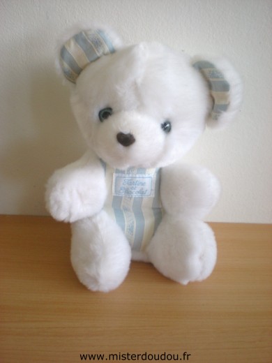 Doudou Ours Tartine et chocolat Peluche blanche yeux bleux 