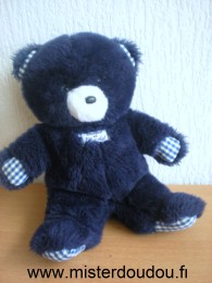 Doudou Ours Tartine et chocolat Peluche bleu marine yeux bleus clairs 