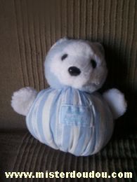 Doudou Ours Tartine et chocolat Rayé bleu blanc Tête en peluche corp en tissus