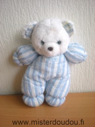 Doudou Ours Tartine et chocolat Rayé bleu blanc yeux bleus Tête peluche blanche

bon état général mais une oreille jaunie