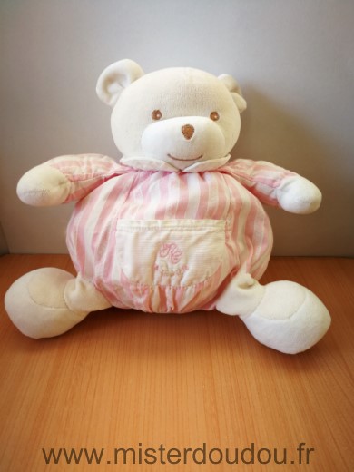 Doudou Ours Tartine et chocolat Rose blanc raye 