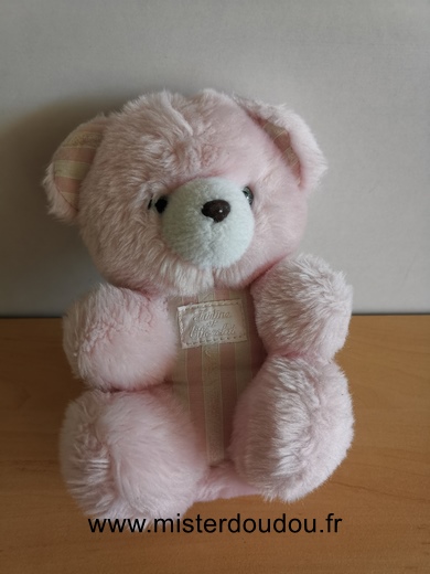 Doudou Ours Tartine et chocolat Rose blanc yeux bleus 