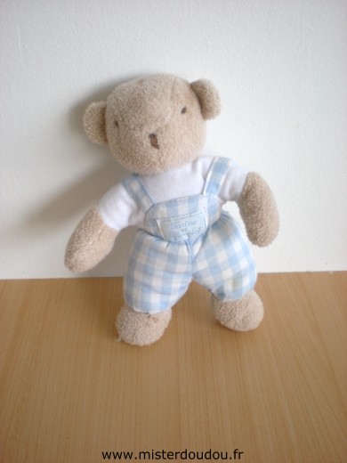 Doudou Ours Tartine et chocolat Salopette vichy bleue 