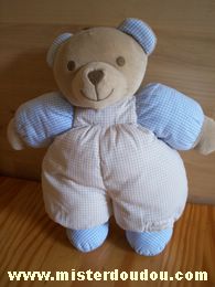 Doudou Ours Tartine et chocolat Vichy bleu vichy beige 