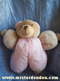 Doudou Ours Tartine et chocolat Vichy rose vichy marron 