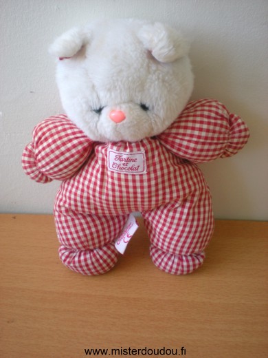 Doudou Ours Tartine et chocolat Vichy rouge blanc tête en peluche 