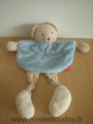 Doudou Ours Tex Beige bleu fleur bleu papillon 