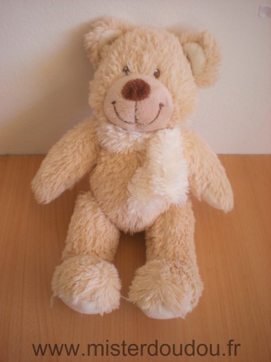 Doudou Ours Tex Beige echarpe blanche 