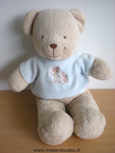 Doudou Ours Tex Beige tshirt bleu avec 2 personnages 