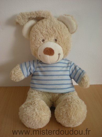 Doudou Ours Tex Beige tshirt bleu raye 