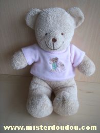 Doudou Ours Tex Beige tshirt rose avec deux petits personnages (ours et lapin) 