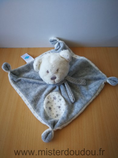 Doudou Ours Tex Blanc gris etoiles 