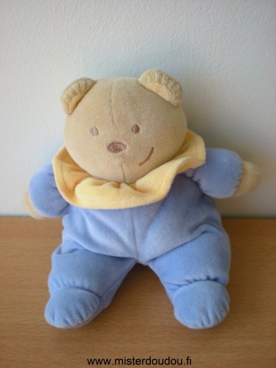 Doudou Ours Tex Bleu col jaune 