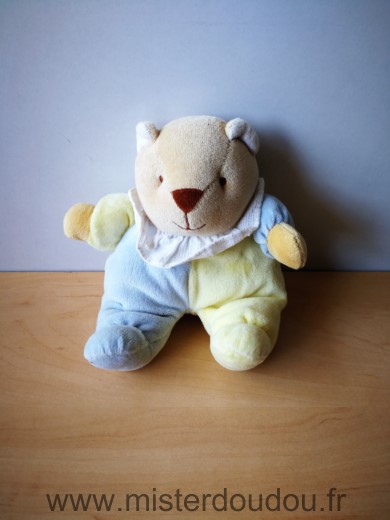 Doudou Ours Tex Bleu jaune 