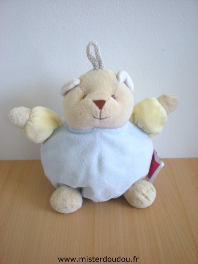 Doudou Ours Tex Bleu jaune Tissus usé