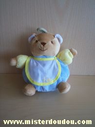 Doudou Ours Tex Bleu jaune bavoir brodé filo 