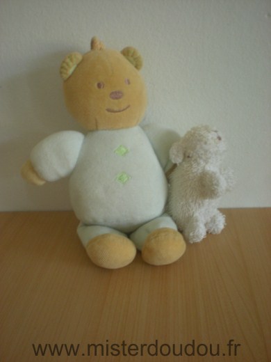 Doudou Ours Tex Bleu tenant mouton blanc 