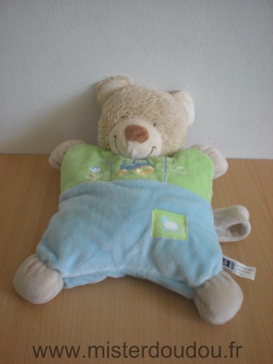 Doudou Ours Tex Bleu vert 