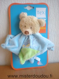 Doudou Ours Tex Bleu vert avec tracteur et arbres brodés 