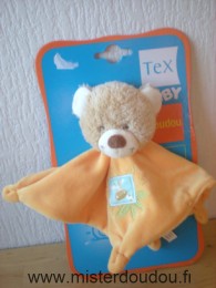 Doudou Ours Tex En velours jaune dessins tête de girafe dessus 