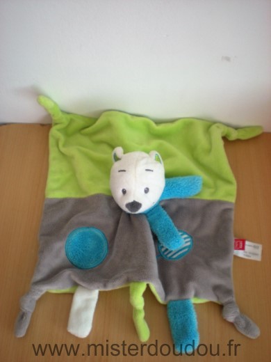 Doudou Ours Tex Gris vert bleu 