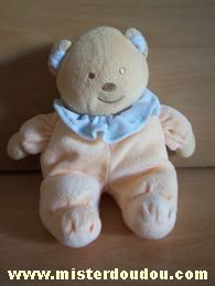 Doudou Ours Tex Jaune beige colerette bleue 