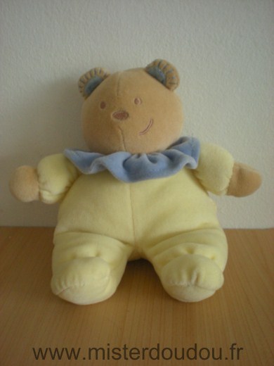 Doudou Ours Tex Jaune col bleu 