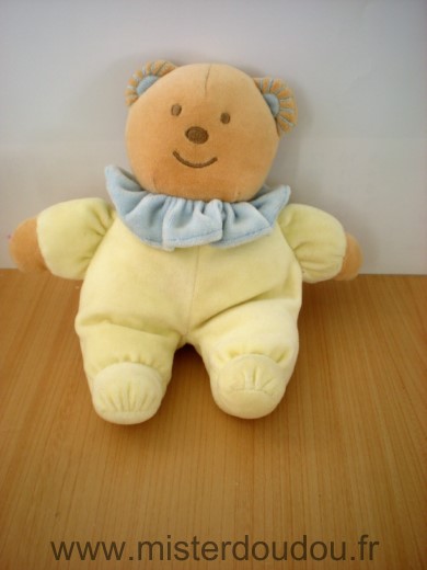 Doudou Ours Tex Jaune col bleu 