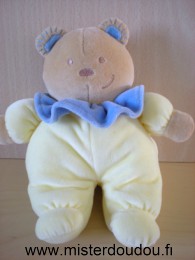 Doudou Ours Tex Jaune col bleu 