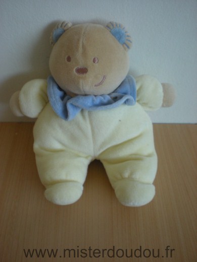 Doudou Ours Tex Jaune col bleue 