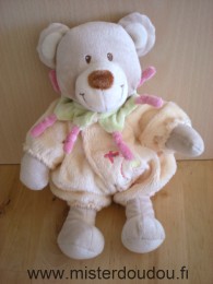 Doudou Ours Tex Jaune col vert et rose , avion brodé 