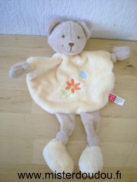 Doudou Ours Tex Jaune fleur orange papillon bleu 