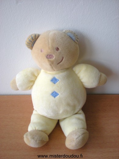 Doudou Ours Tex Jaune losanges bleus 