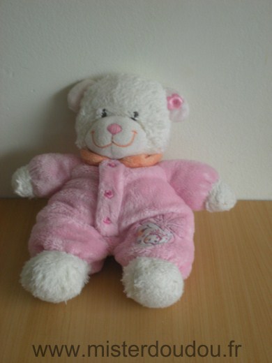 Doudou Ours Tex Rose blanc 