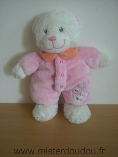 Doudou Ours Tex Rose col orange 