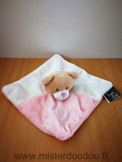 Doudou Ours Tom et zoe Rose blanc etoiles 