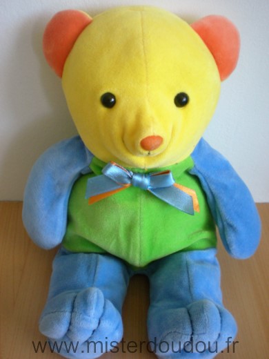 Doudou Ours Toys r us Vert bleu jaune 