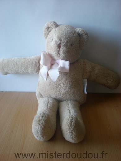 Doudou Ours Trousselier Beige ruban rose 