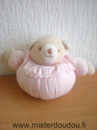 Doudou Ours Trousselier Rose rayé blanc 2 petites traces dans le dos