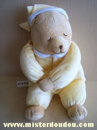 Doudou Ours Tummy sleep Pyjama jaune bonnet jaune Ours qui dort
attache velcro sur les mains