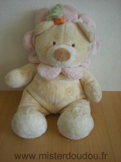 Doudou Ours Ty Beige cole rose fleurs papillion 